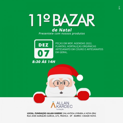 Bazar de Natal do Allan Kardec acontece no dia 7 com venda de artesanatos, plantas e hortaliças orgânicas
